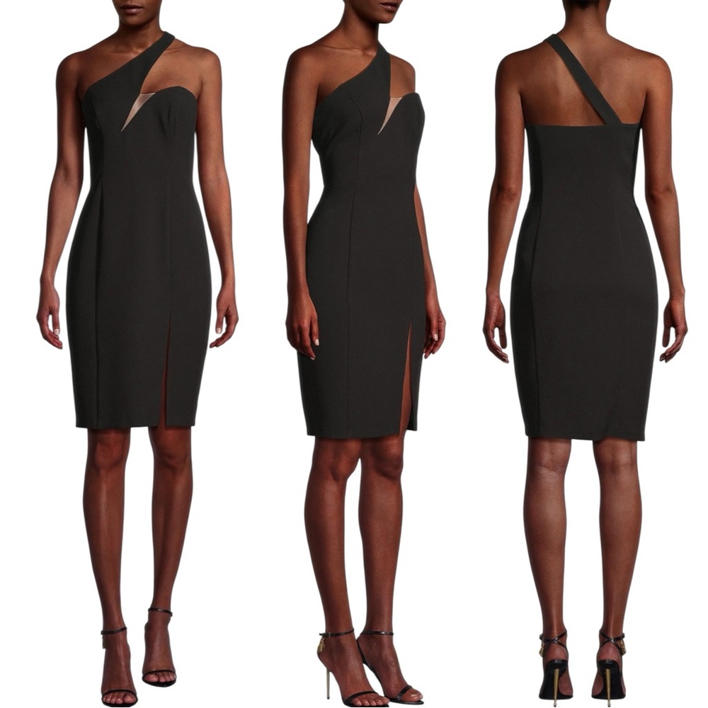 NWT Liv Foster Asymmetric Black Twill Mini Cocktail Dress Size 12